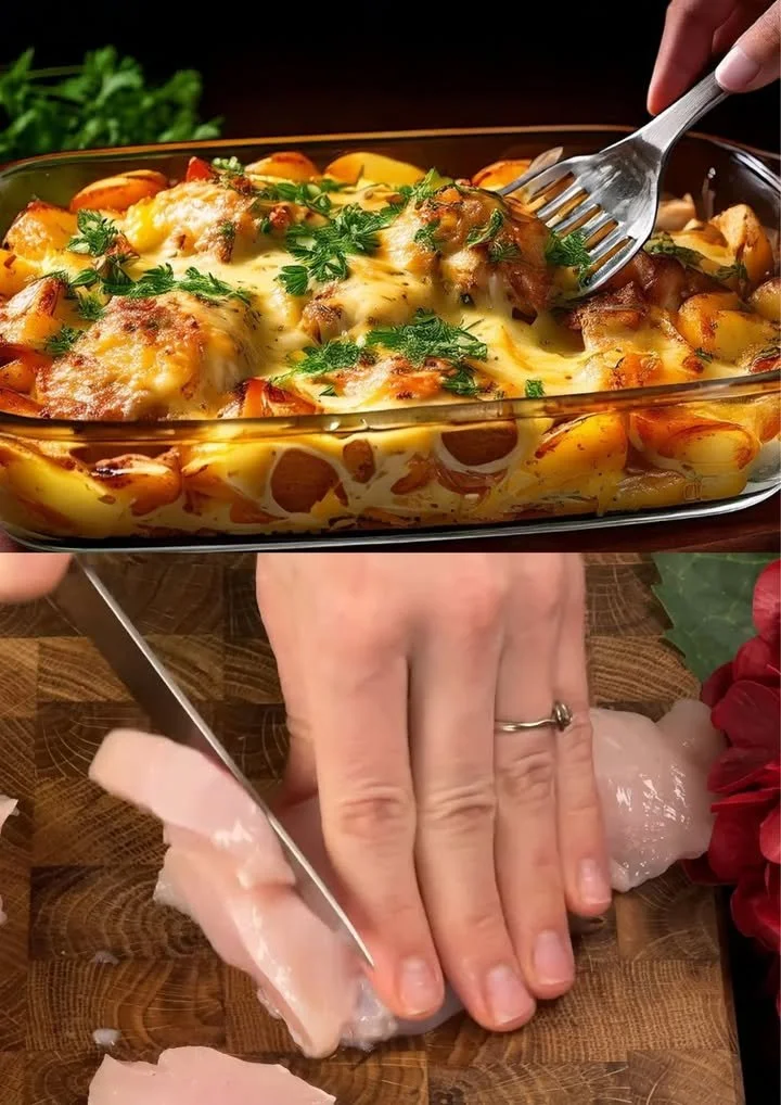 Heerlijke kipovenschotel vers uit de oven met groenten en kruiden.