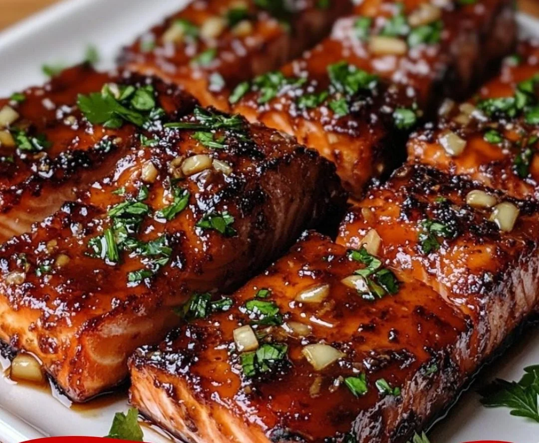 Honing-knoflookmarinade voor kip of zalm, met knoflookmarinade ingrediënten.