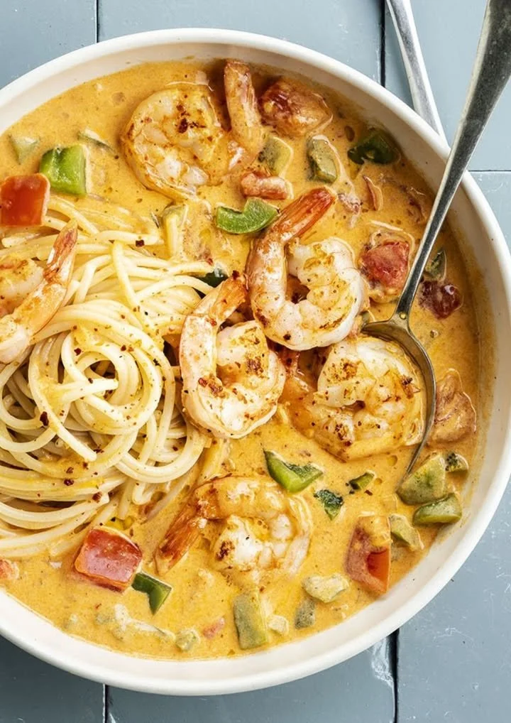Pasta Scampi Diabolique met Paprika, heerlijke en pittige maaltijd