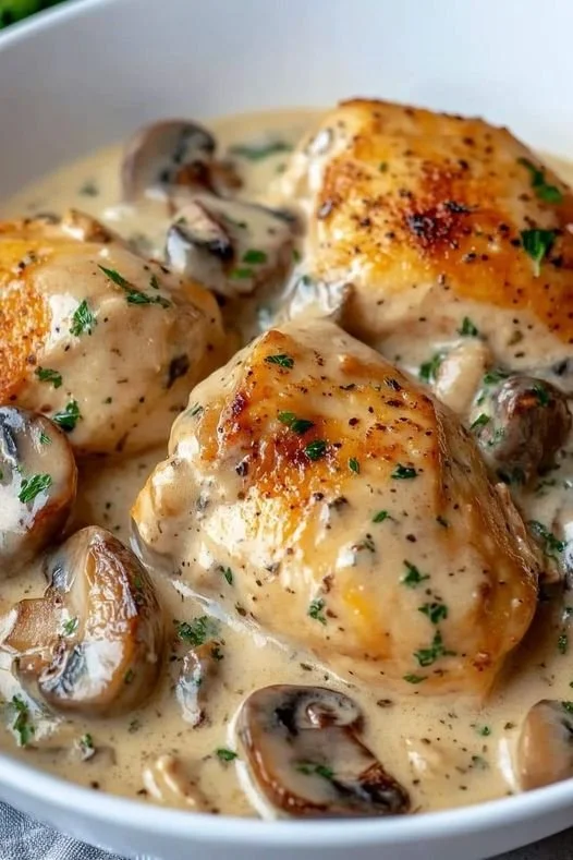 Romige kip met champignons in een smakelijke saus