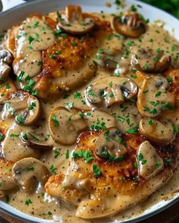 Romige kip met champignons gerecht, perfect voor een smakelijke maaltijd.