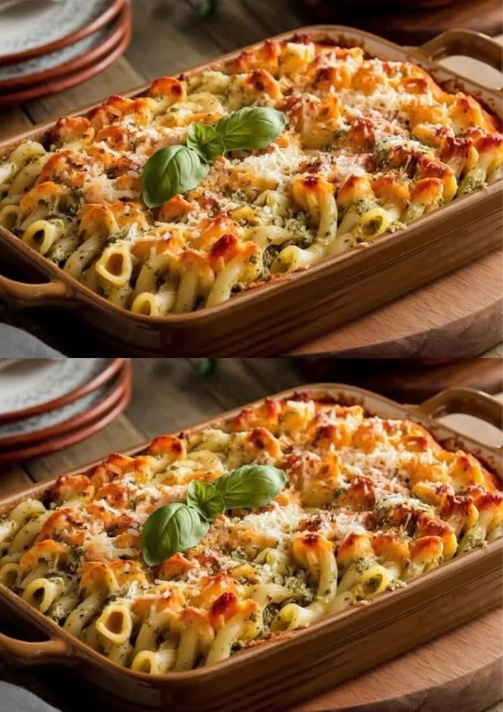 Romige pesto pasta ovenschotel met verse ingrediënten