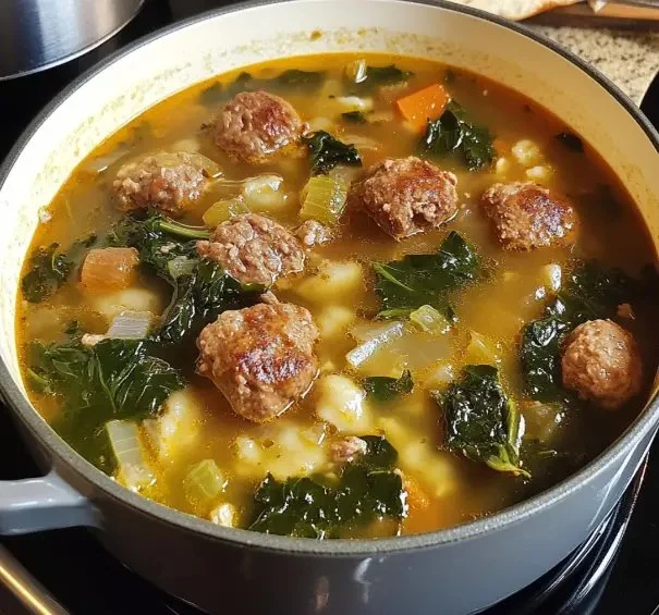 Authentiek Italiaans recept voor huwelijksoep (Minestra Maritata) met verse ingrediënten.