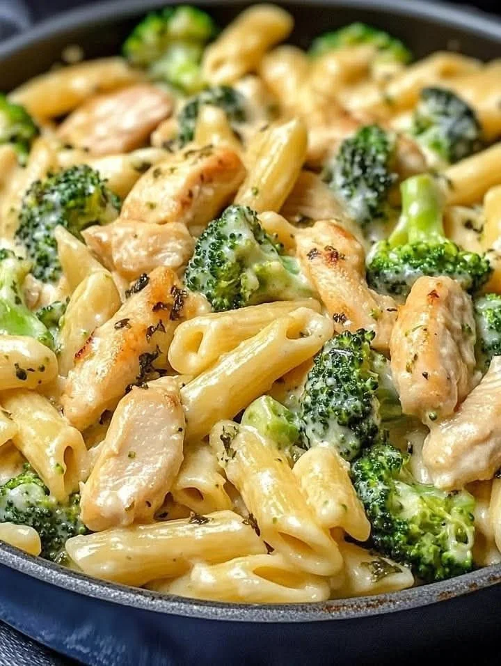 Romige kip-broccolipasta met broccoli en kipfilet, heerlijk gerecht