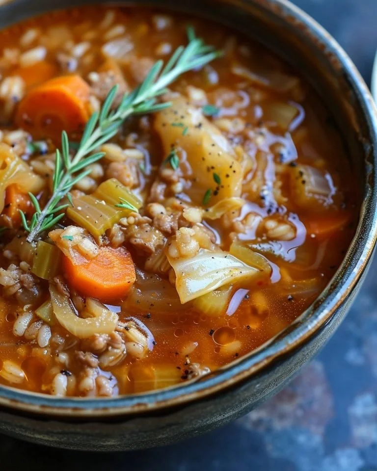 Kom met traditionele Nederlandse koolgerstensoep en ingrediënten op tafel