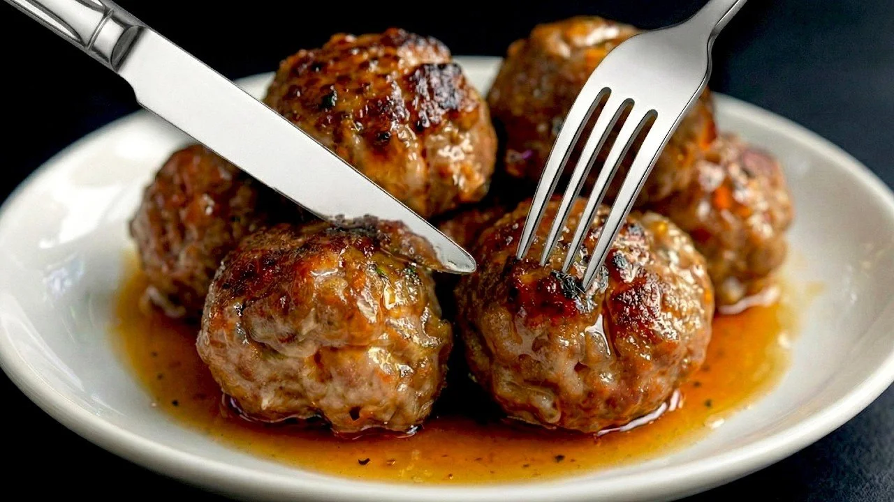 Aardappelen en Gehaktballen geserveerd op een bord met groenten