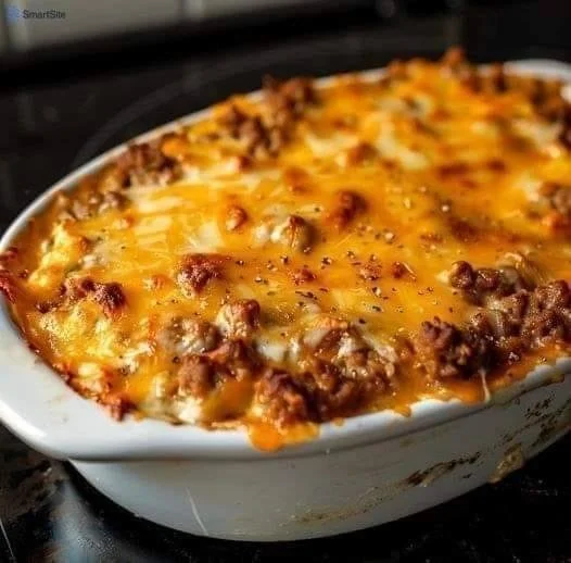 Heerlijke Arme man's ovenschotel met groenten en vlees uit de oven.