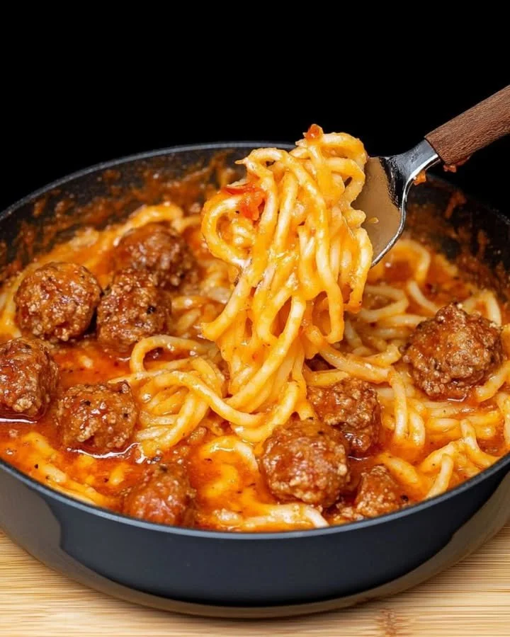 Authentieke Italiaanse spaghetti met gehaktballen op een bord