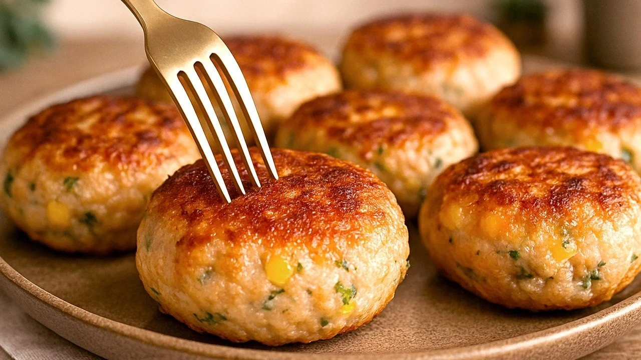 Zelfgemaakte, sappige chicken patties op een bord met groenten