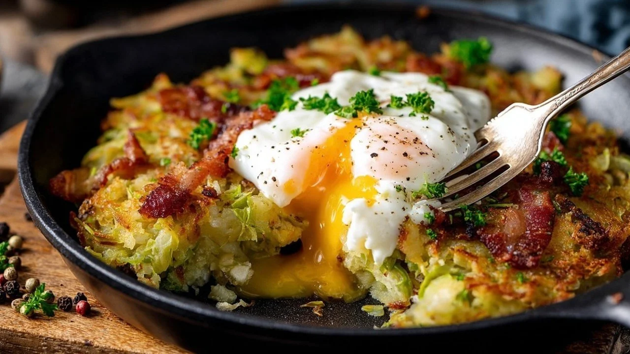 Leckere Britse Bubble and Squeak: aardappel en kool maaltijd voor jonge gezinnen