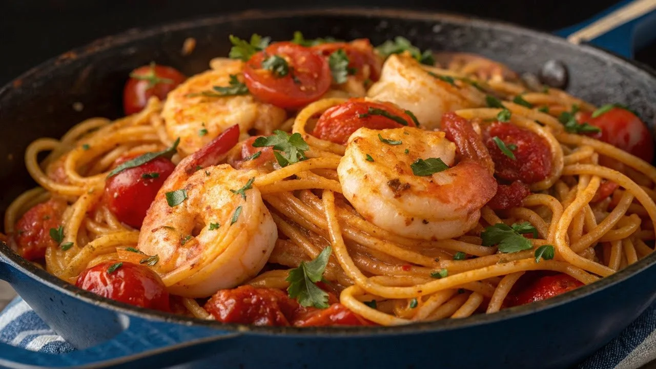 Garnalen knoflook pasta bereid op twee manieren met verse ingrediënten.