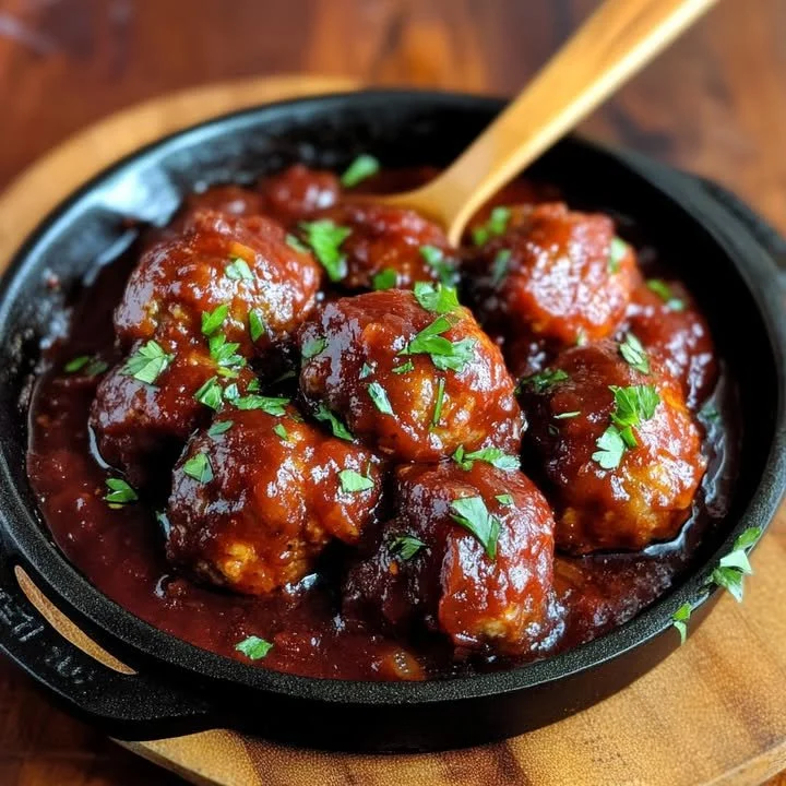 Gehaktballetjes in pittige tomatensaus op een bord