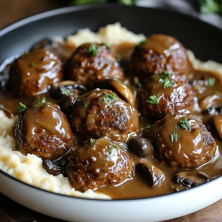 Gehaktballetjes in romige saus geserveerd met groenten