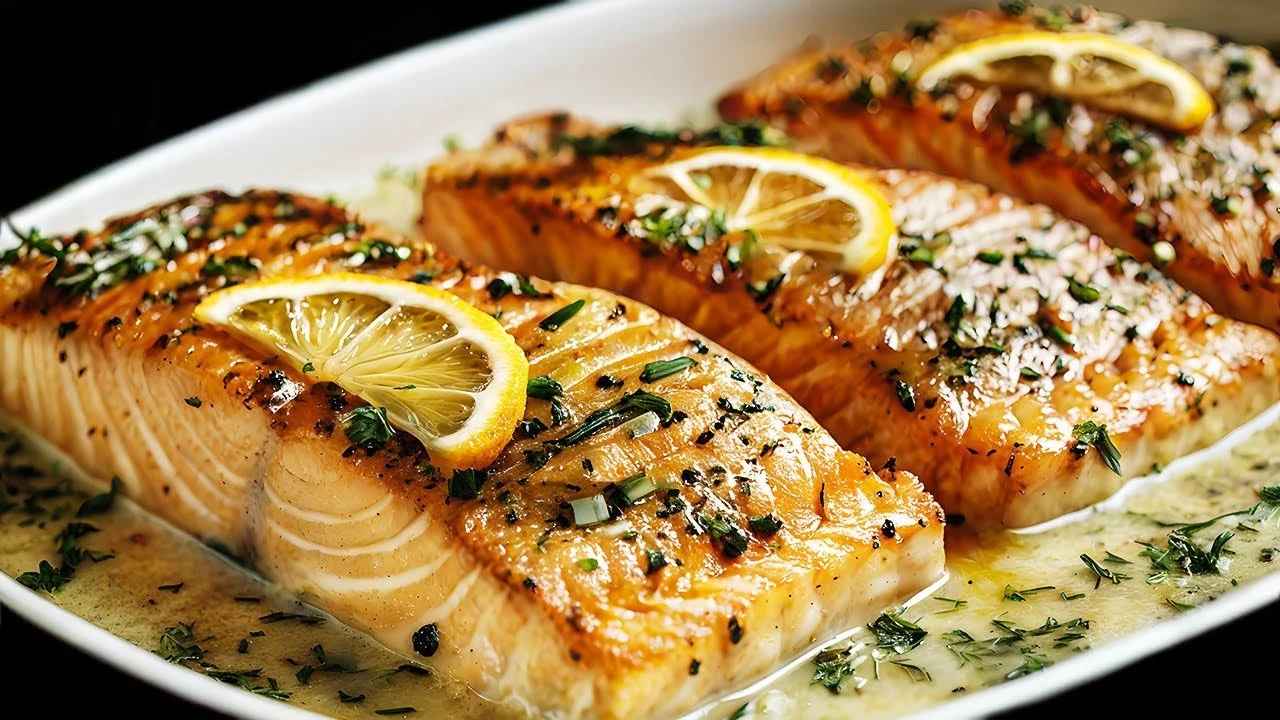 Gepofte zalm op een elegante schotel voor het Kerstdiner