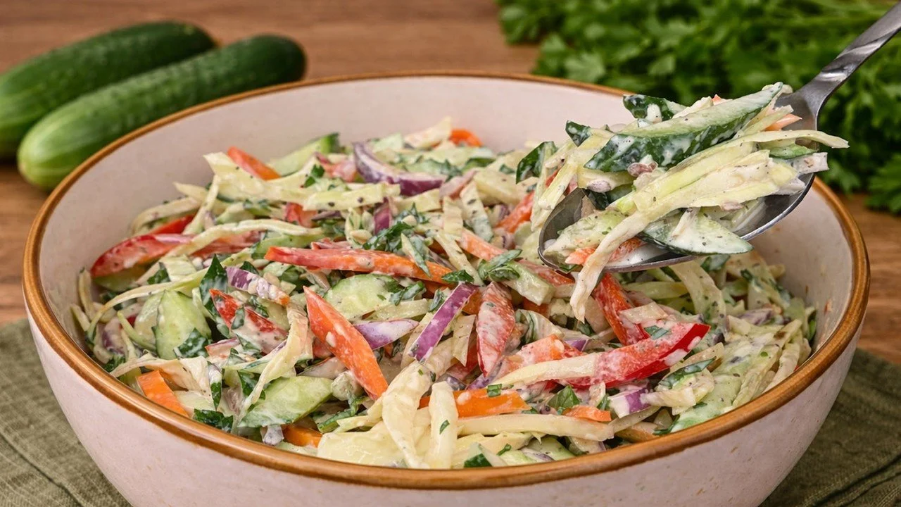 Gezonde salade uit Spanje met verse ingrediënten zoals groenten en dressing