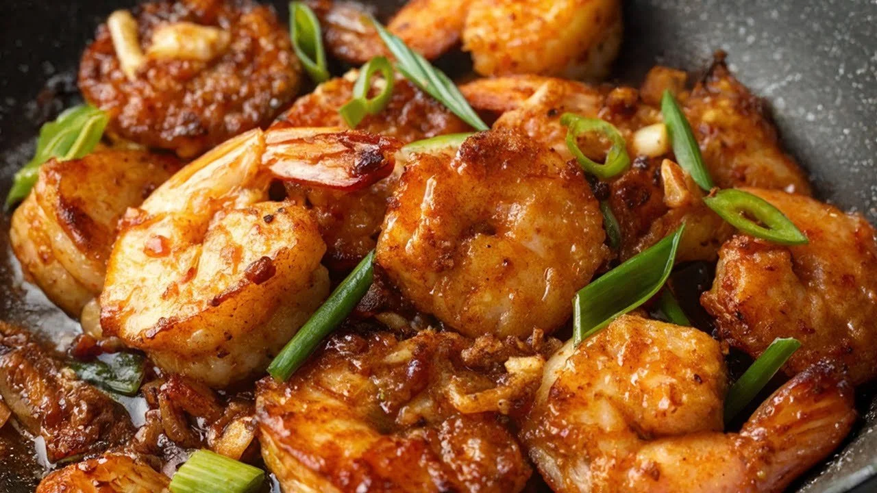 Heerlijke Aziatische garnalen met ketchup en knoflook gerecht