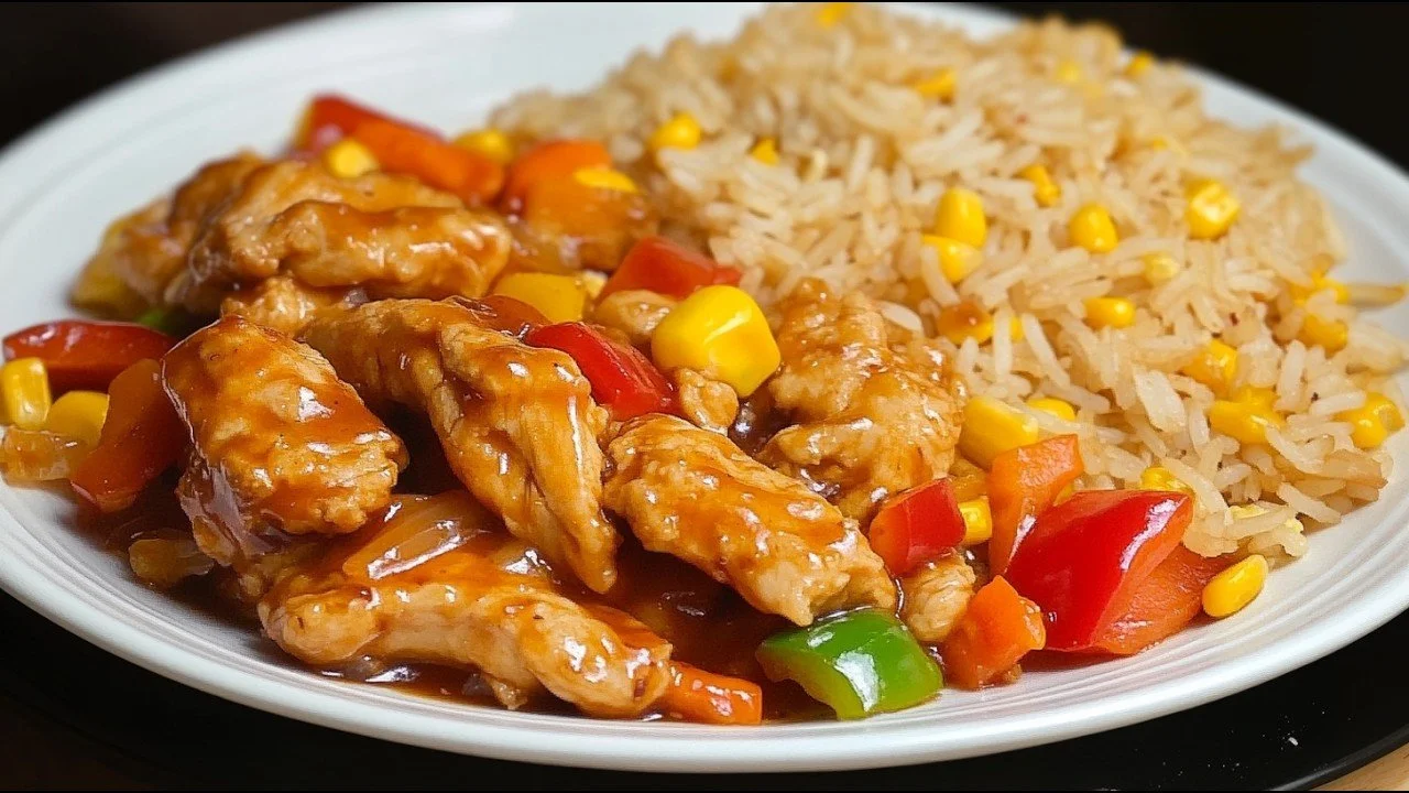 Heerlijke kip met groenten op een bord, een gezonde en smakelijke maaltijd.