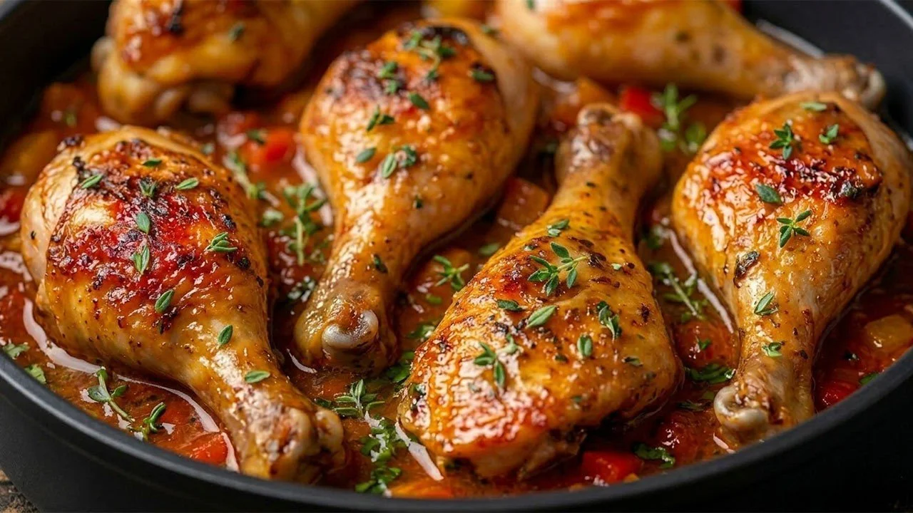 Heerlijke kippenpoten klaar voor het serveren met kruiden en bijgerechten.
