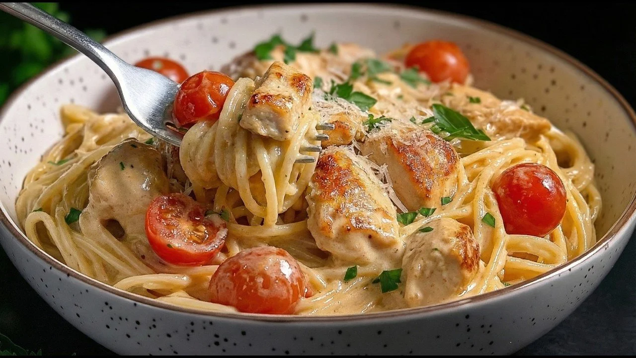 Heerlijke spaghetti met kip gerecht, eenvoudig te maken en vol smaak.