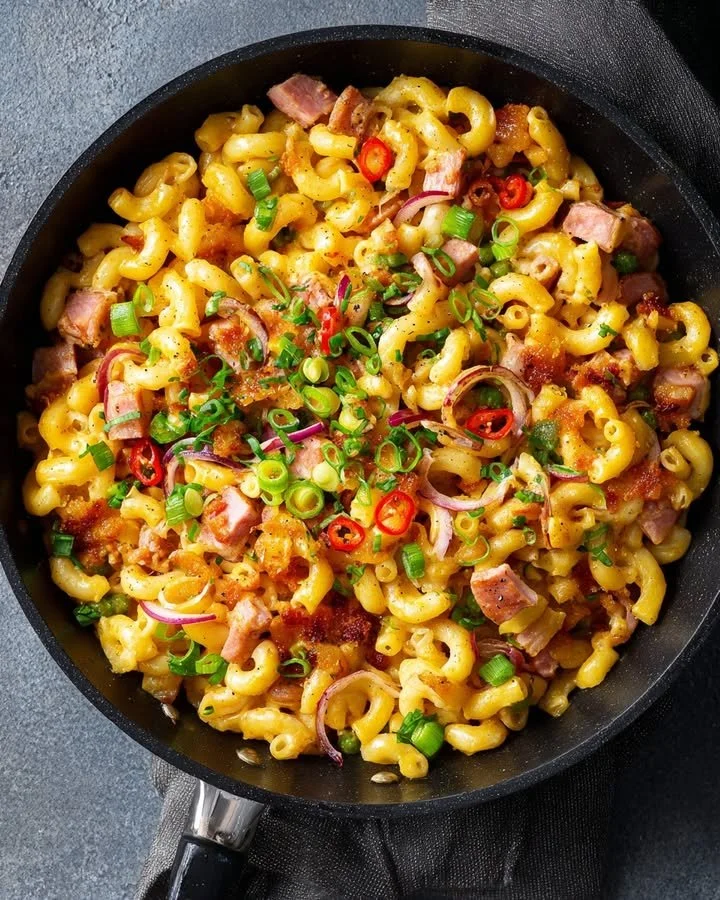 Indische macaroni met ham en ketjap, een smakelijk recept voor een snelle maaltijd.