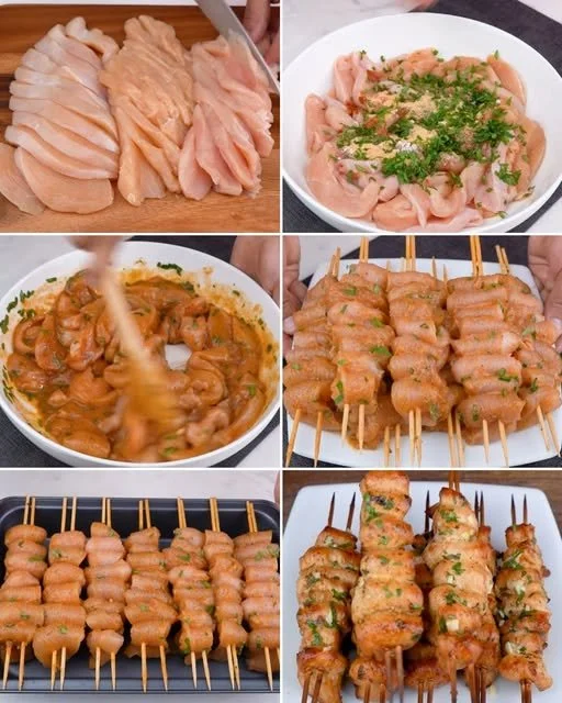 Heerlijke kip-spiesjes met kruiden en groenten gereed voor de barbecue
