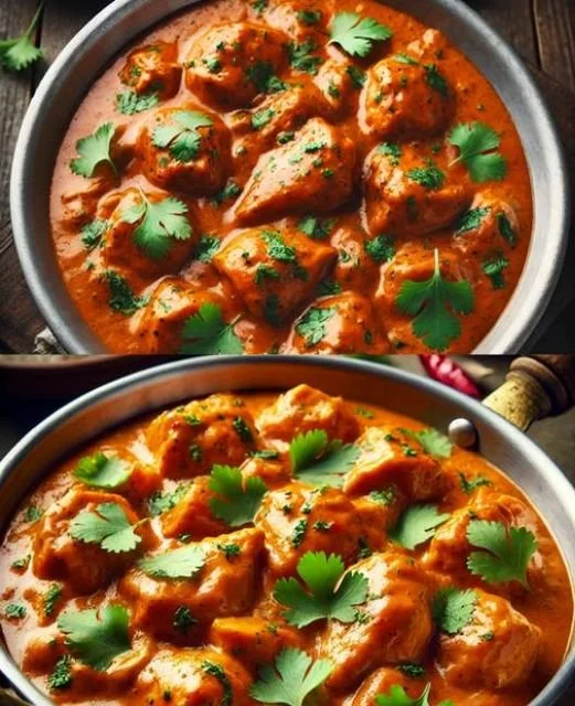 Heerlijke Kip Tikka Masala met kruiden en romige saus op een bord