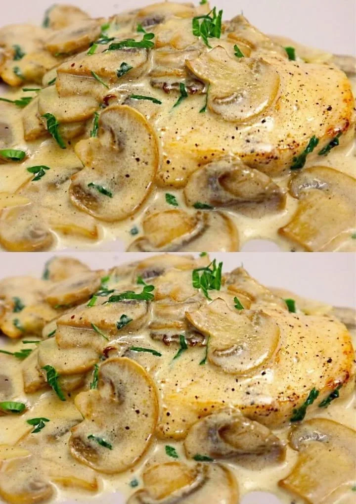 Kipfilet met champignons in romige saus, een smakelijk en eenvoudig recept.