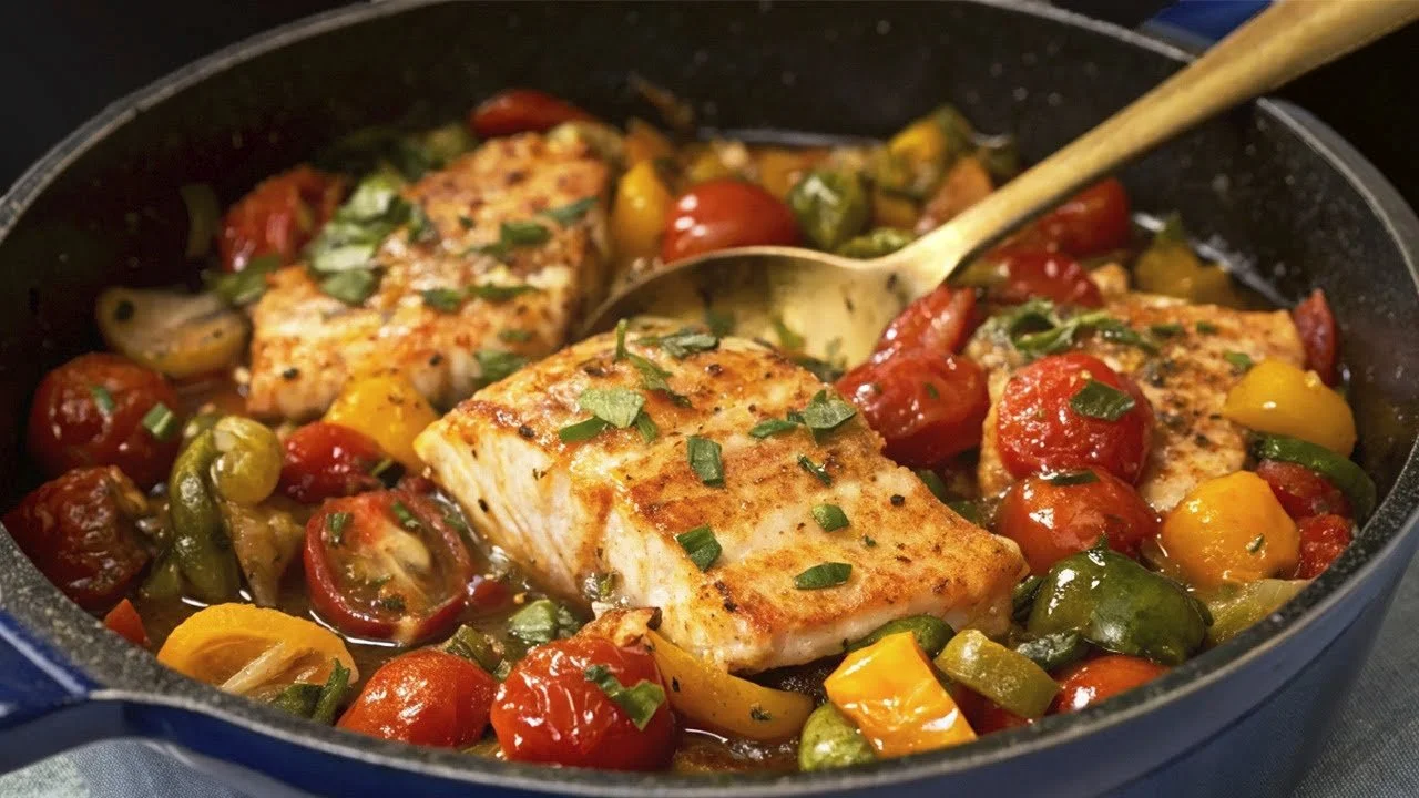 Mediterrane zalm met verse groenten op een bord