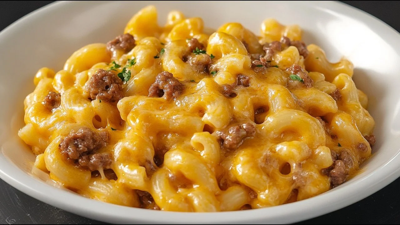 Heerlijke pasta met gehakt op een bord, geserveerd met verse kruiden.