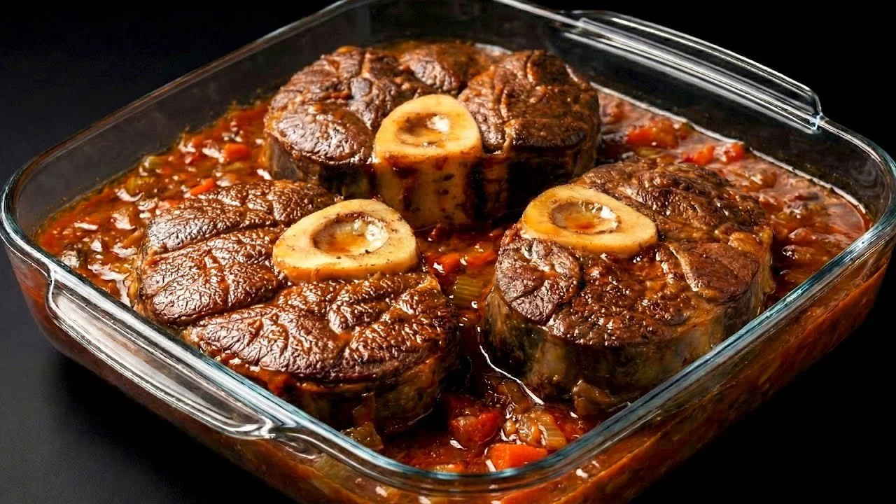 Heerlijk Osso Buco gerecht met risotto en groenten op een bord