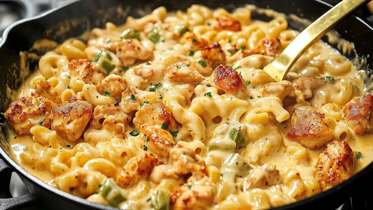 Heerlijk bord Pasta Fajita-kip met kleurrijke groenten en kipstukjes