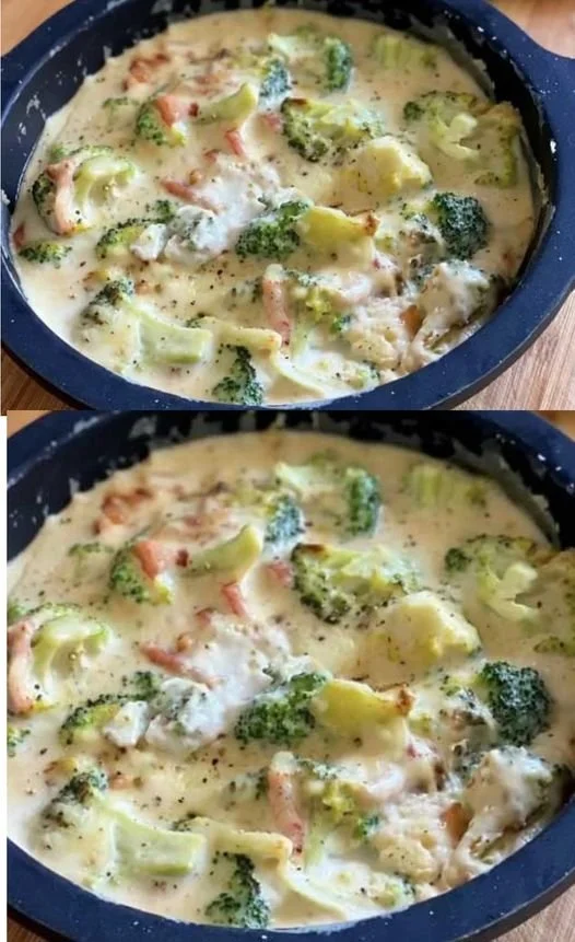Romige broccoli-kaas-ovenschotel met gesmolten kaas en verse broccoli