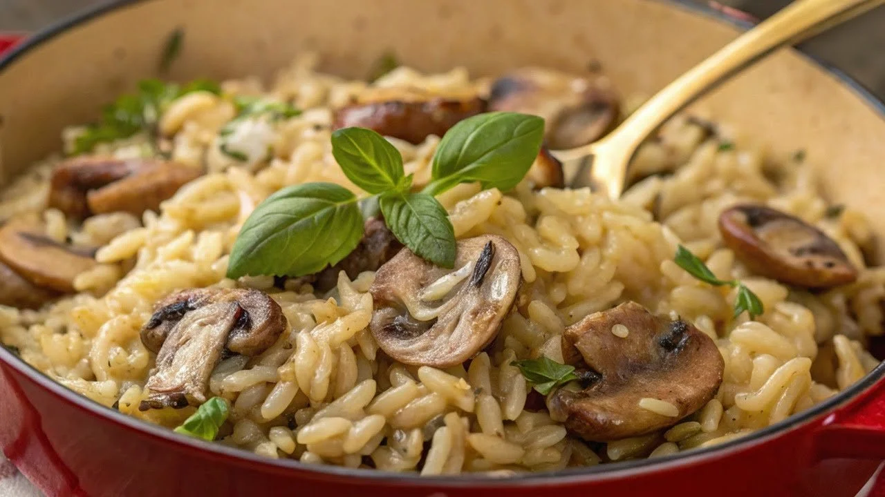 Romige champignonrisotto met verse champignons en kruiden