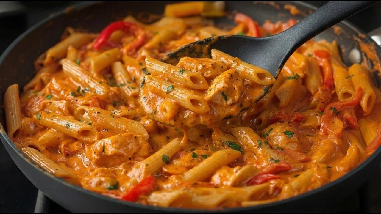 Romige Kip Pasta met verse ingrediënten en een romige saus.