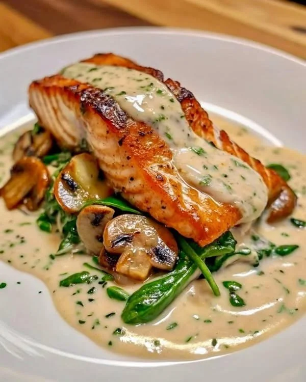 Romige zalm gerecht met verse ingrediënten en een rijke saus