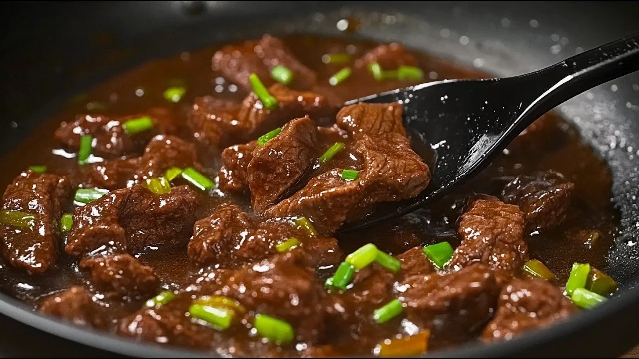 Heerlijke runderstoofpot in dikke kruidige saus op een bord geserveerd