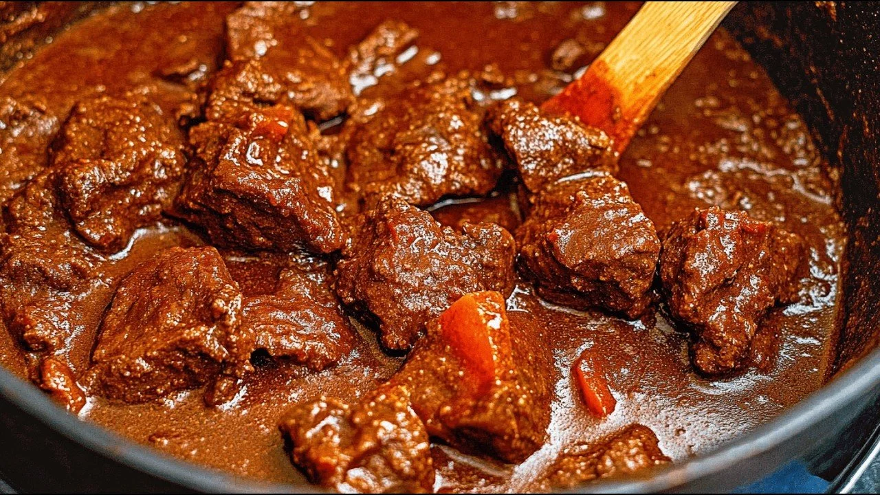 Heerlijk bord Rundvlees Goulash met groenten en kruiden