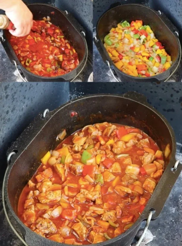 Shashlikpot met gegrilde spiezen van vlees en groenten