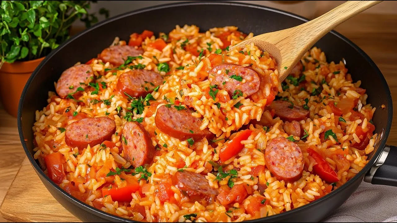 Smaakvolle rijstschotel met verse ingrediënten in een mooi gepresenteerd bord