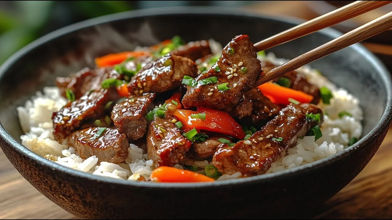 Tender vlees met groenten op een bord, een kleurrijk en smakelijk gerecht