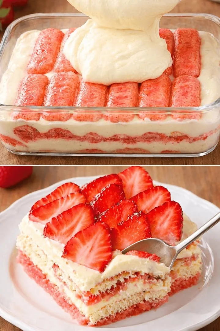 Heerlijke Aardbeien Tiramisu dessert met verse aardbeien en mascarpone