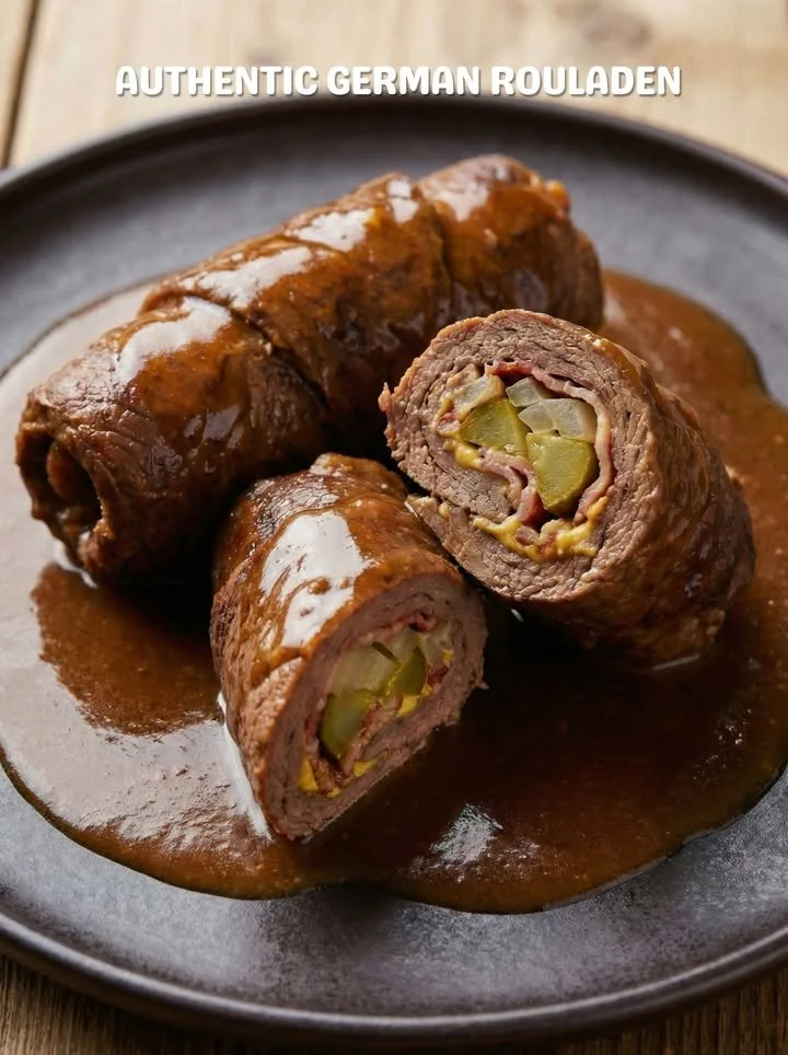 Two delicious authentic German Roulades served with seasoning and sides.