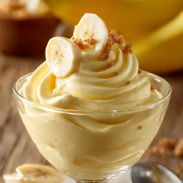 Romige bananenmousse met verse bananen voor een perfecte dessertervaring.