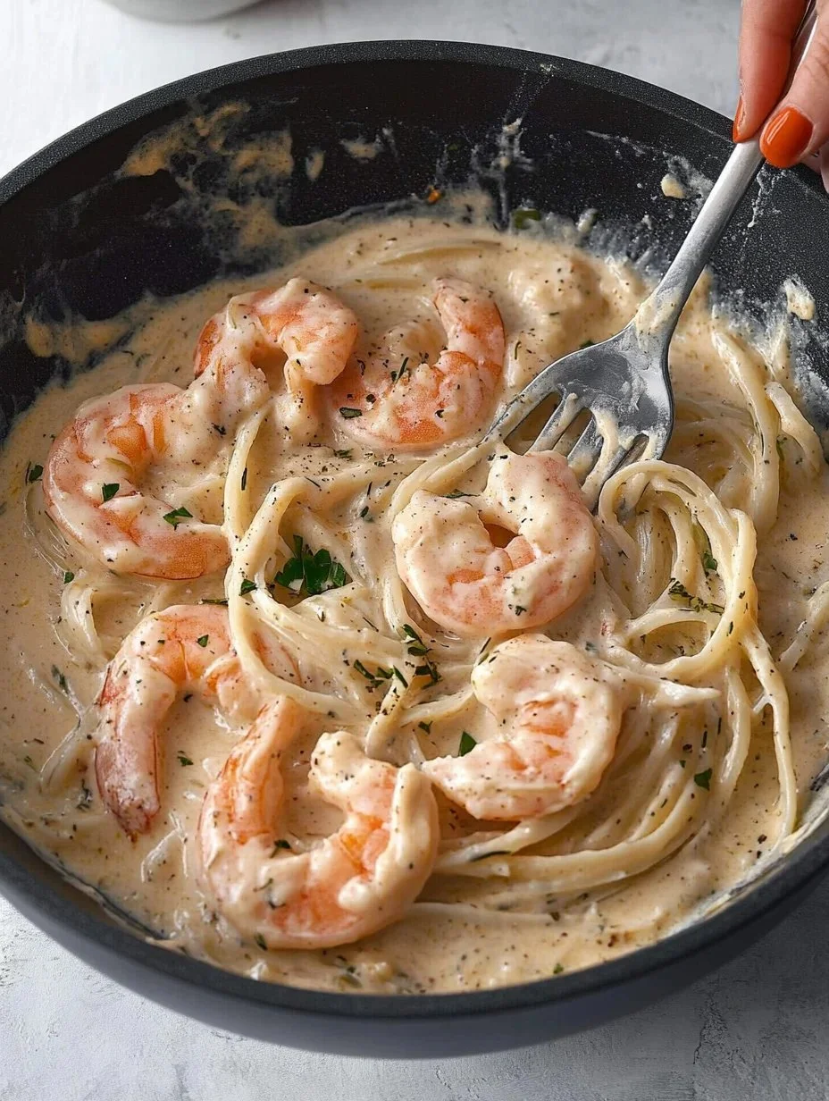 Heerlijke garnalenpasta met Alfredo-saus op een bord