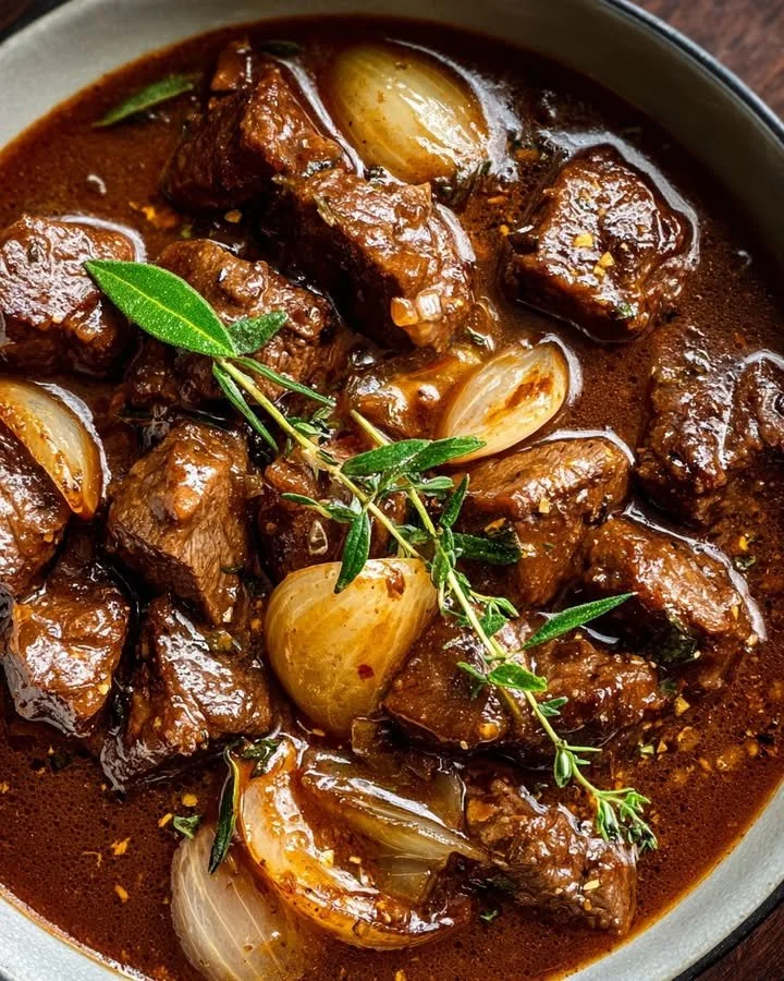 Traditioneel Hachee gerecht met runderstoofvlees en groenten
