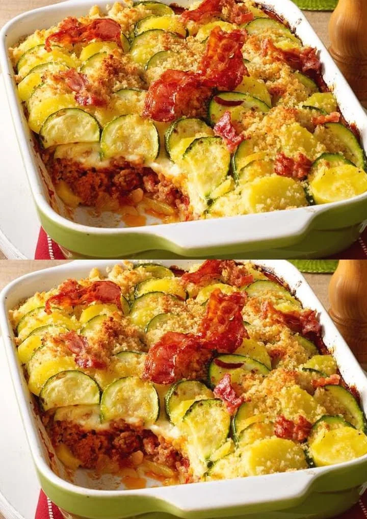 Heerlijke courgette-groentenschotel met verse groenten en kruiden.