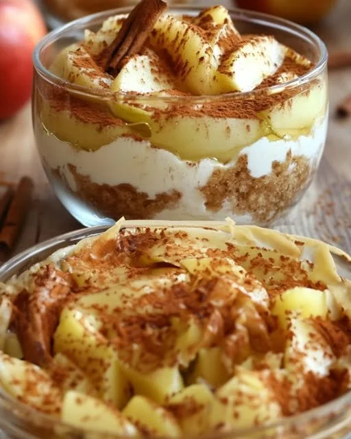 Tiramisu met appel en kaneel, herfstachtig dessert in een kopje