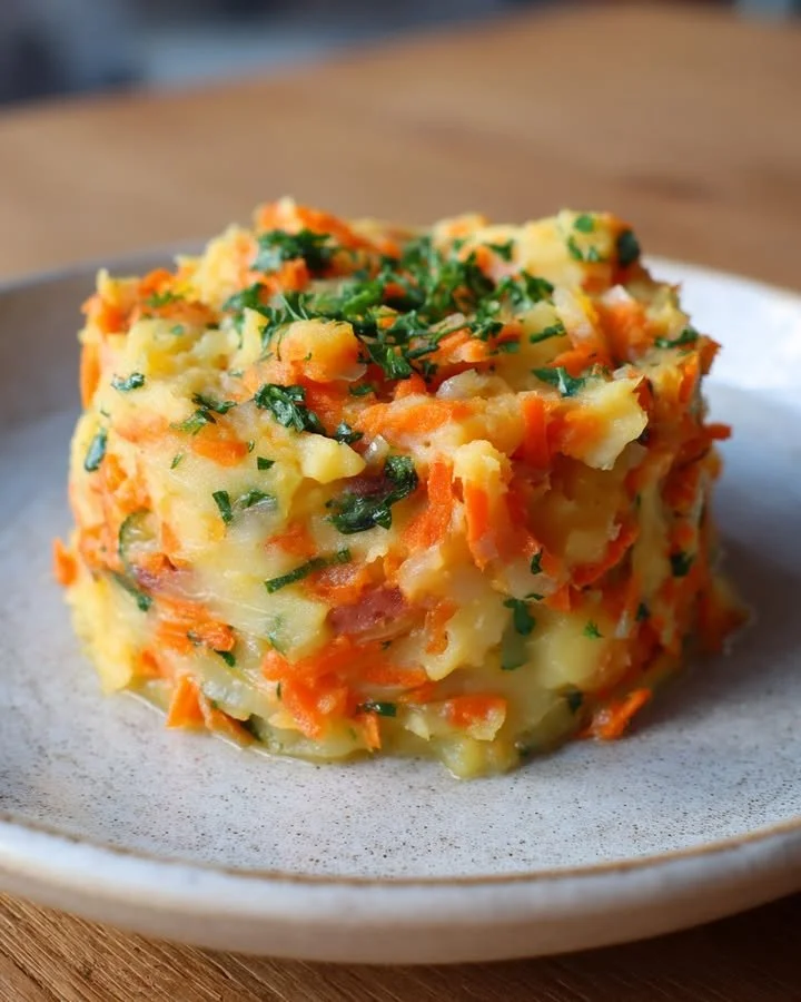 Hutspot recept met wortels en aardappelen in een kom