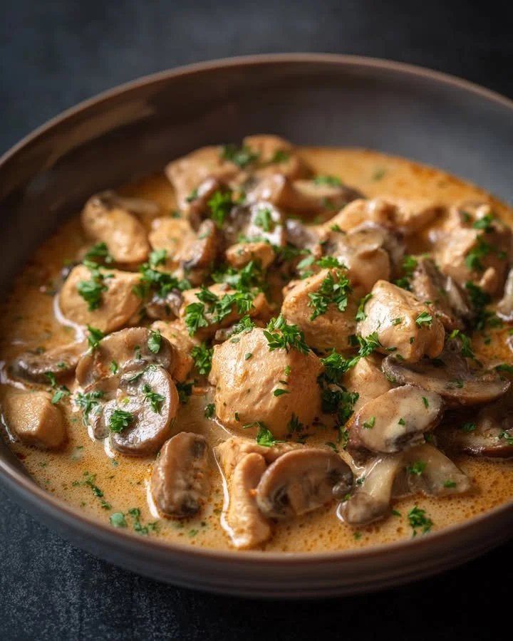 Een smakelijk jachtsauspannetje met kip geserveerd in een pan