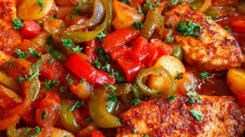 Kippenpan met paprika, een heerlijk en snel recept voor een smaakvolle maaltijd.